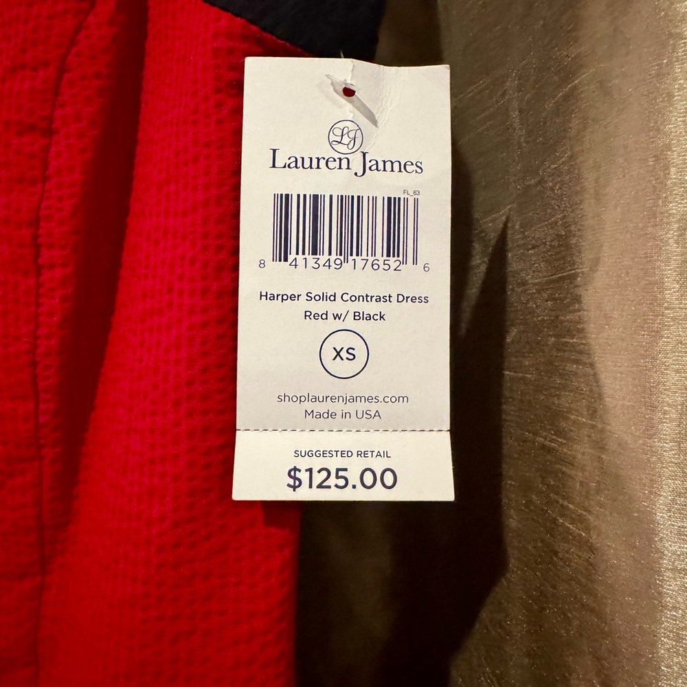 Lauren James Harper Solid Contrast Dress Red w/ Black NWT - Picture 2 of 4
